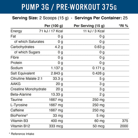 Applied nutrition Pump 3G Pre-Workout 375g (with Caffeine)